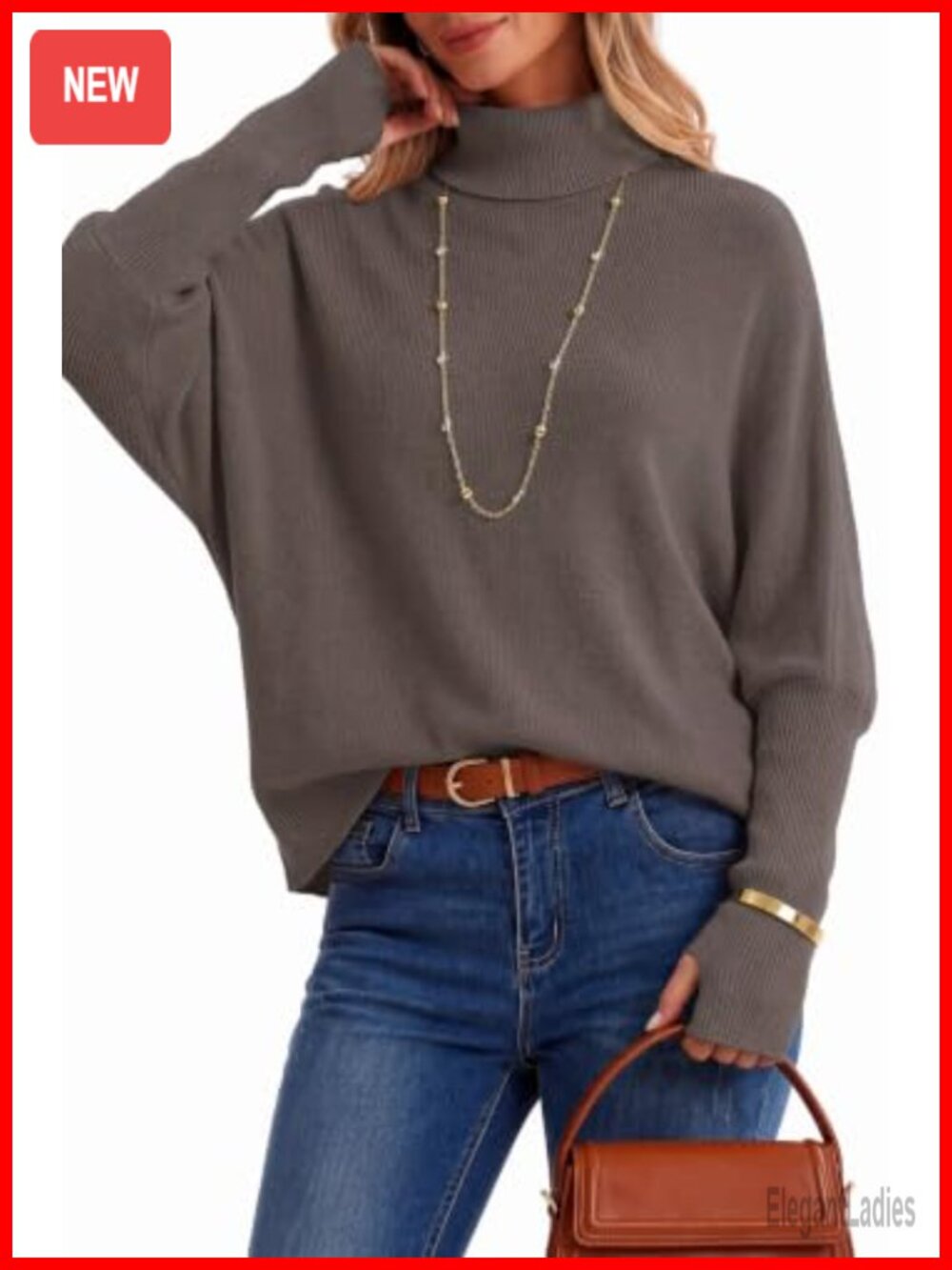 Wool Blend Oversized Batwing Sleeve Turtleneck Sweater Thumbhole Cuffs